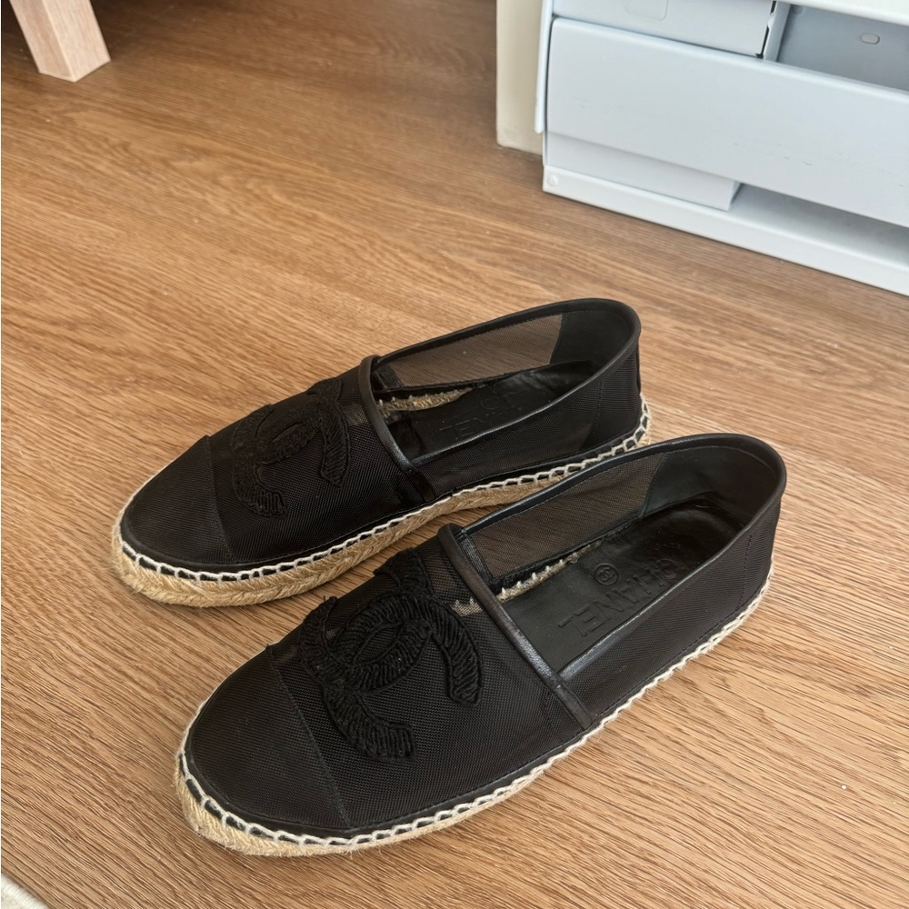 Chanel Black Mesh and Leather espadrilles
